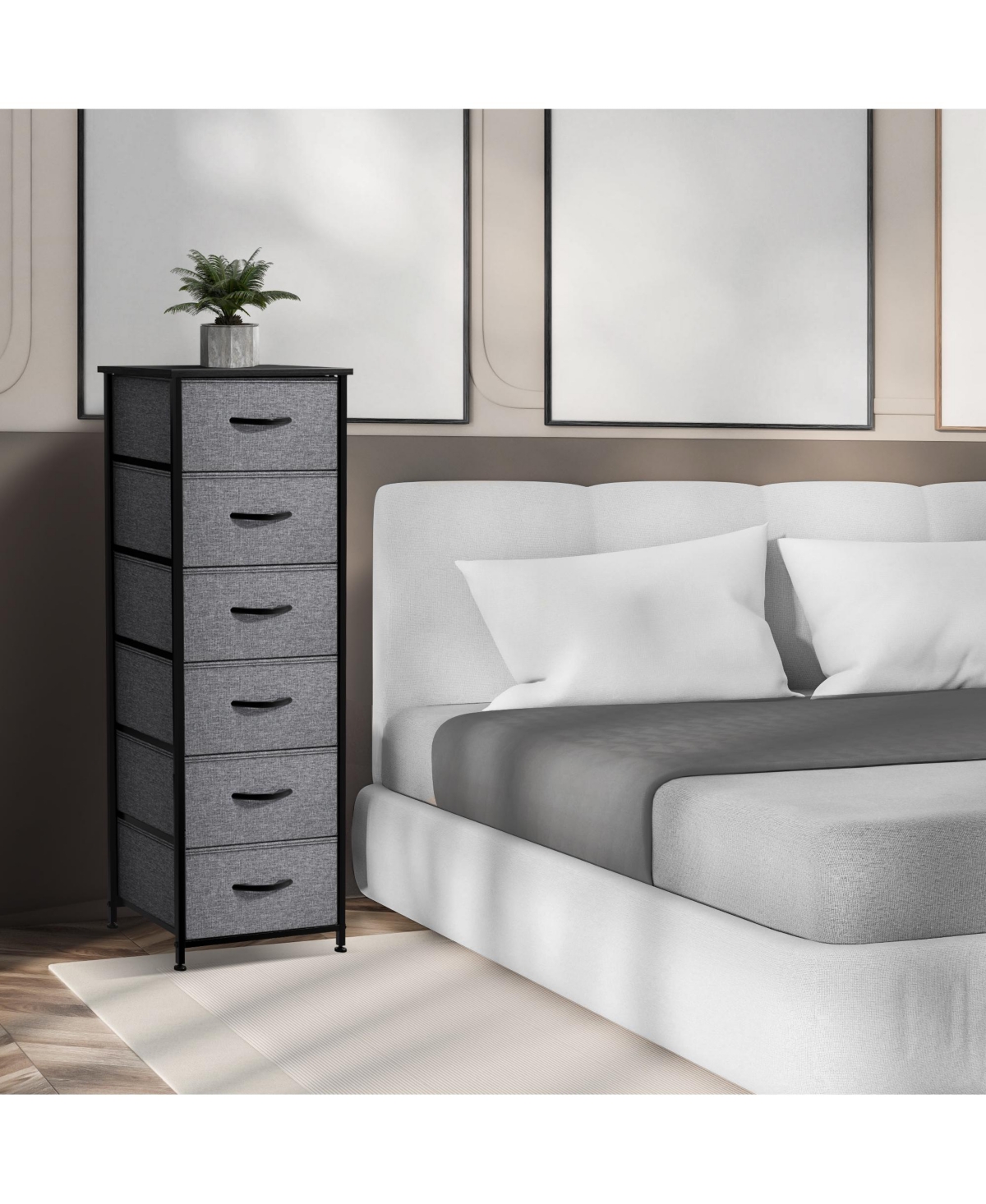 Sorbus Narrow 6 Drawers Nightstand with Steel Frame, Wood Top, Easy Pull Fabric Bins for Home, Bedroom, Office & Dorm