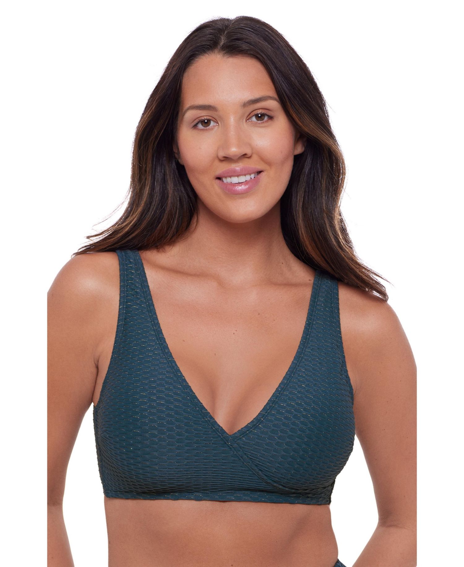 Women's Supportive and Sculpting Grid-Textured Wrap Bralette Swimsuit Top