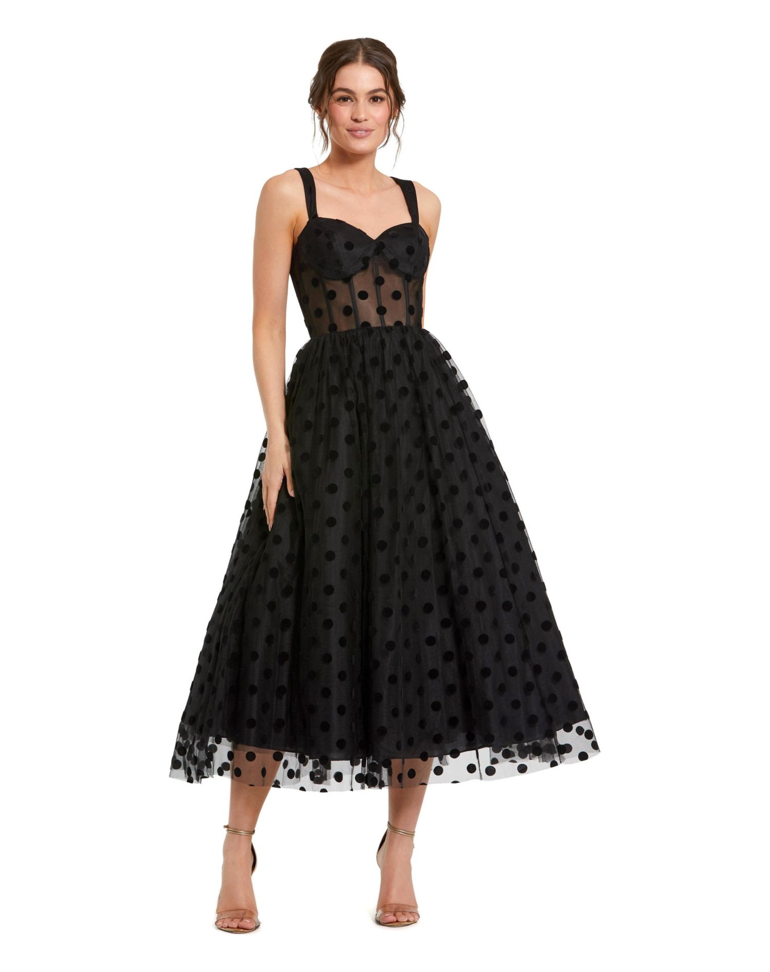 Petite Polka Dot Net Bustier A-Line Midi Dress