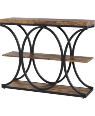 3-Tier Farmhouse Narrow Console Table - Entryway Sofa Table with Storage Shelves, Geometric Metal Legs - Modern Accent for Living Room, Hallway
