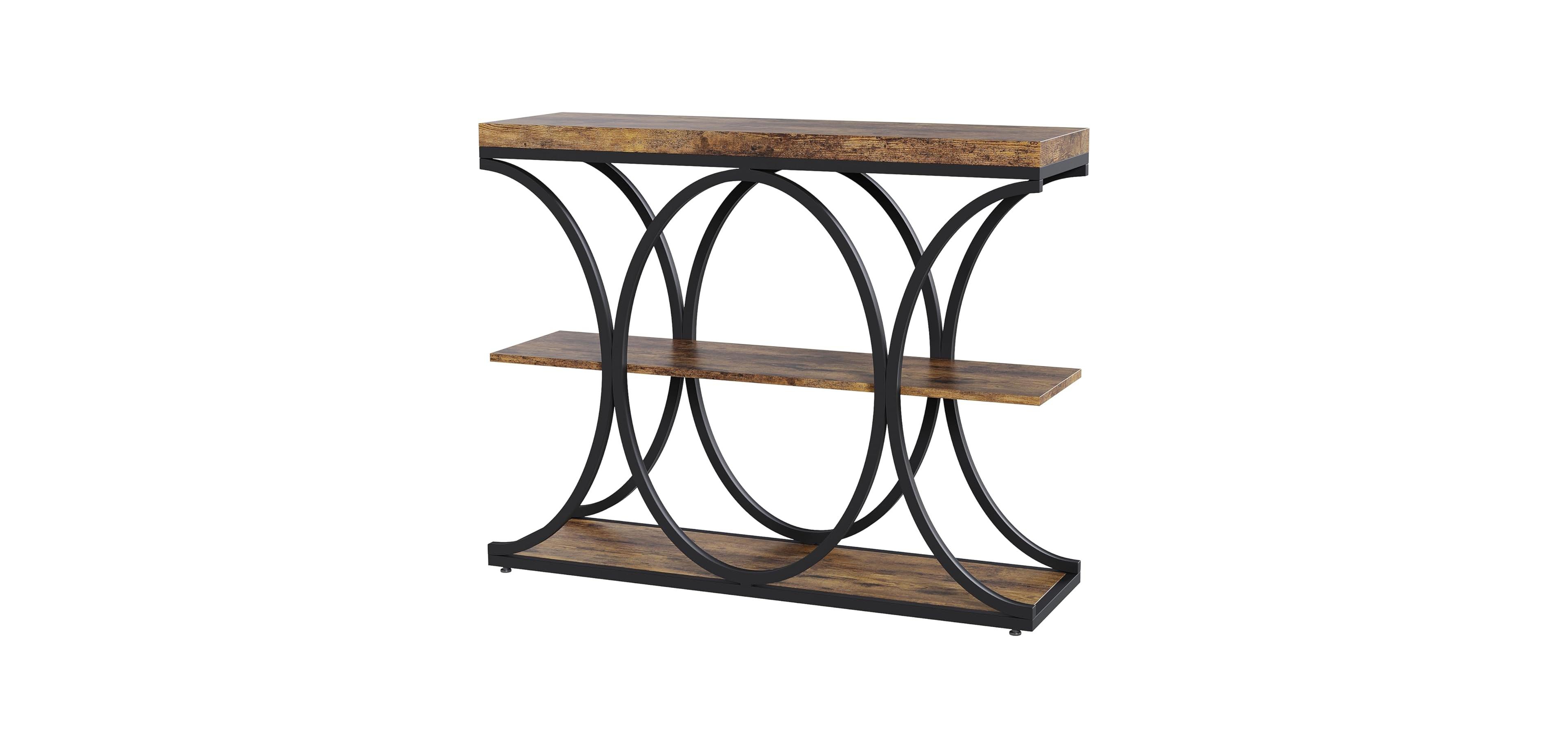 gaomon 3-Tier Farmhouse Narrow Console Table - Entryway Sofa with Storage Shelves, Geometric Metal Legs