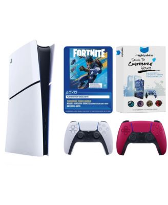PlayStation 5 Digital Fortnite Flowering Chaos Bundle with Extra Controller and MightySkins Code - Cosmic Red