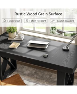 63-Inch Computer Desk, Simple Thick Appearance, Study Gaming Writing Work Executive Desk for Home, Yellowish Brown