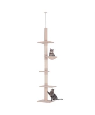  90.5''-102.25''Adjustable Height Floor-to-Ceiling Vertical Cat Tree in Beige