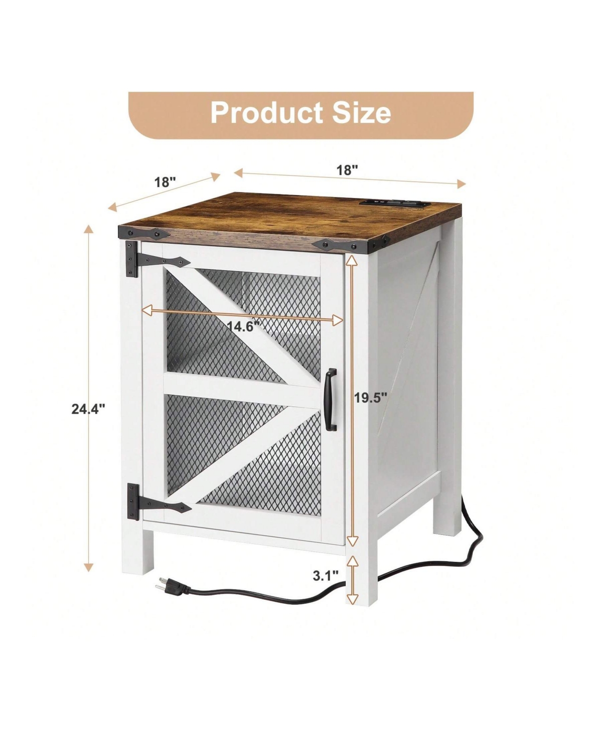 gaomon Farmhouse Nightstand With Charging Station And Barn Door Storage Rustic End Table Sofa Side Table For Bedroom