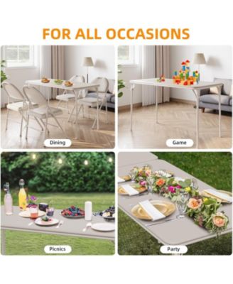 Folding Table 4 Foot with Upholstered PU Leather Tabletop, Heavy Duty Metal Legs, Collapsible Design & Shelf Bracket, No Assembly Required