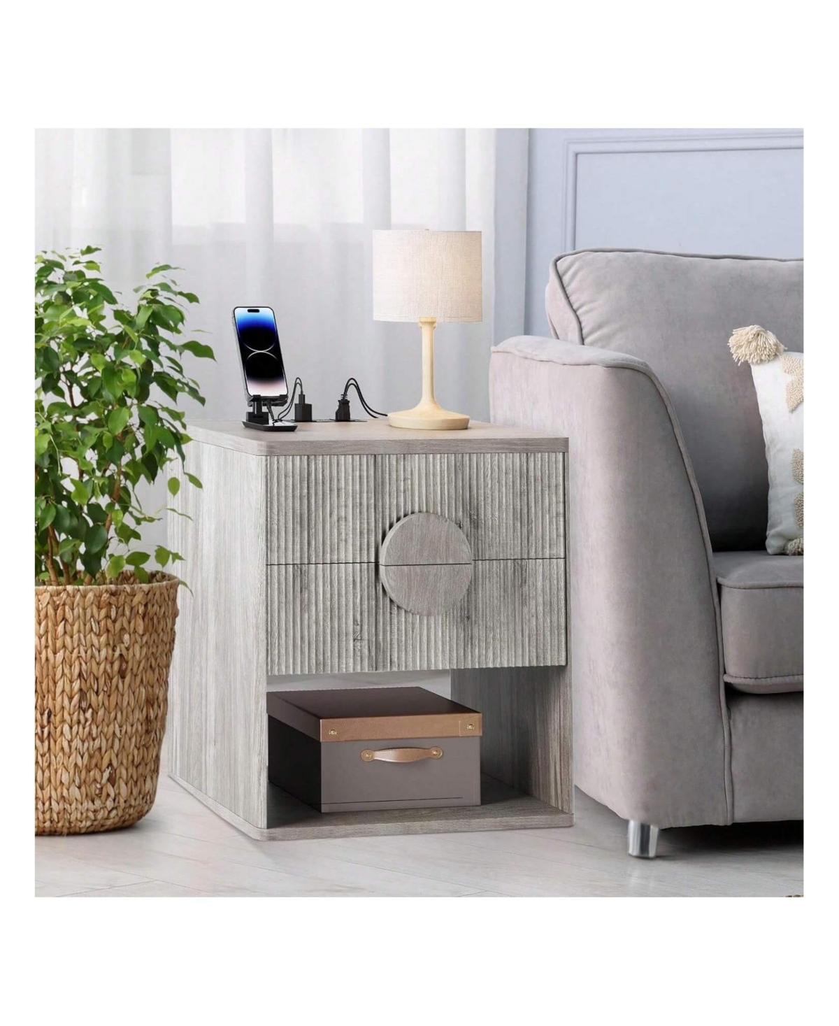 gaomon Home Fluted Nightstand Set Of 2 With Charging Station Side Table With 2 Drawer Modern Farmhouse Nightstand