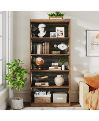 6-Tier Bookcase Set of 2, 70-Inch Tall Freestanding Bookshelf with Rhombus Pattern for Living Room, Bedroom