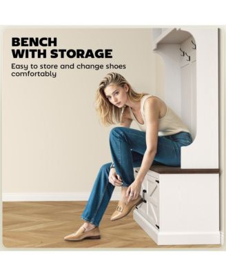 Hall Tree with Shoe Storage, Coat Rack with Shoe Bench,