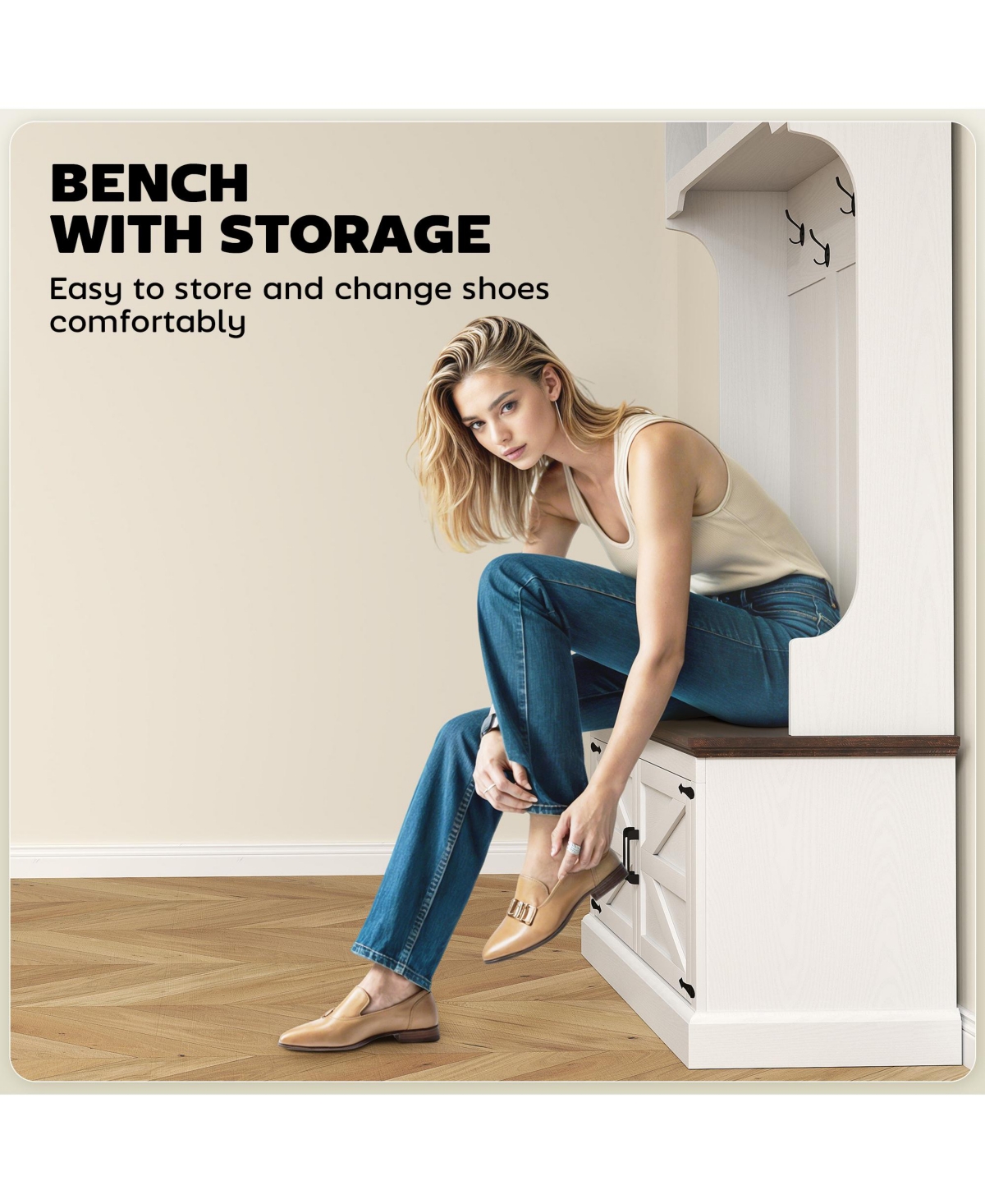 Homcom Hall Tree with Shoe Storage, Coat Rack with Shoe Bench,