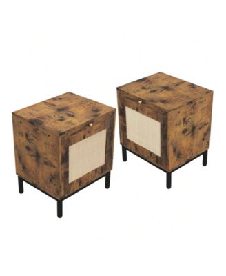 End Table Wood Nightstand With Storage Shelf