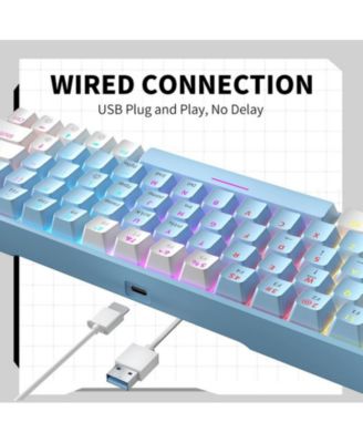 63-Key Wired Mechanical Keyboard, Blue Switch, Hot-Swappable, Rainbow Backlit – Compact Gray/Beige for Gaming & Work.