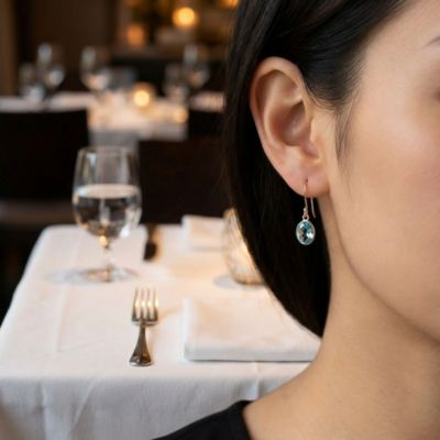 Classic 10K Gold Faceted Double Natural Stones Bezel Set Oval Drop Earrings