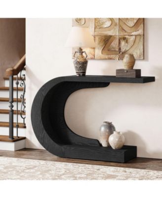 Engineered Wood C-Shaped, Mid-Century Modern, Compact, Heavy-Duty Console Table
