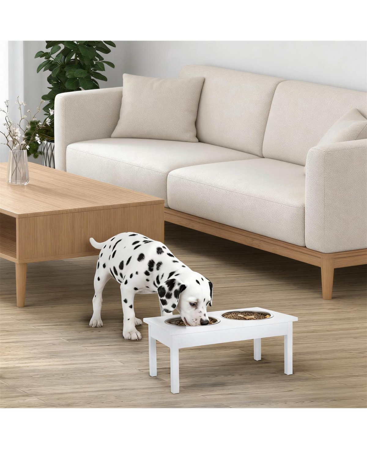 Aostirmotor 23 in. Wide Dog Bowls Elevated Feeding Station in White