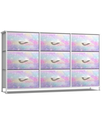 9 Drawers Dresser- Storage Unit with Steel Frame, Wood Top, Fabric Bins