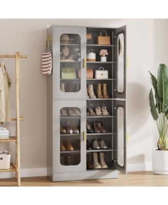 Shoe Cabinet With LED Light, Closet Shoe Organizer with Adjustable Shelves