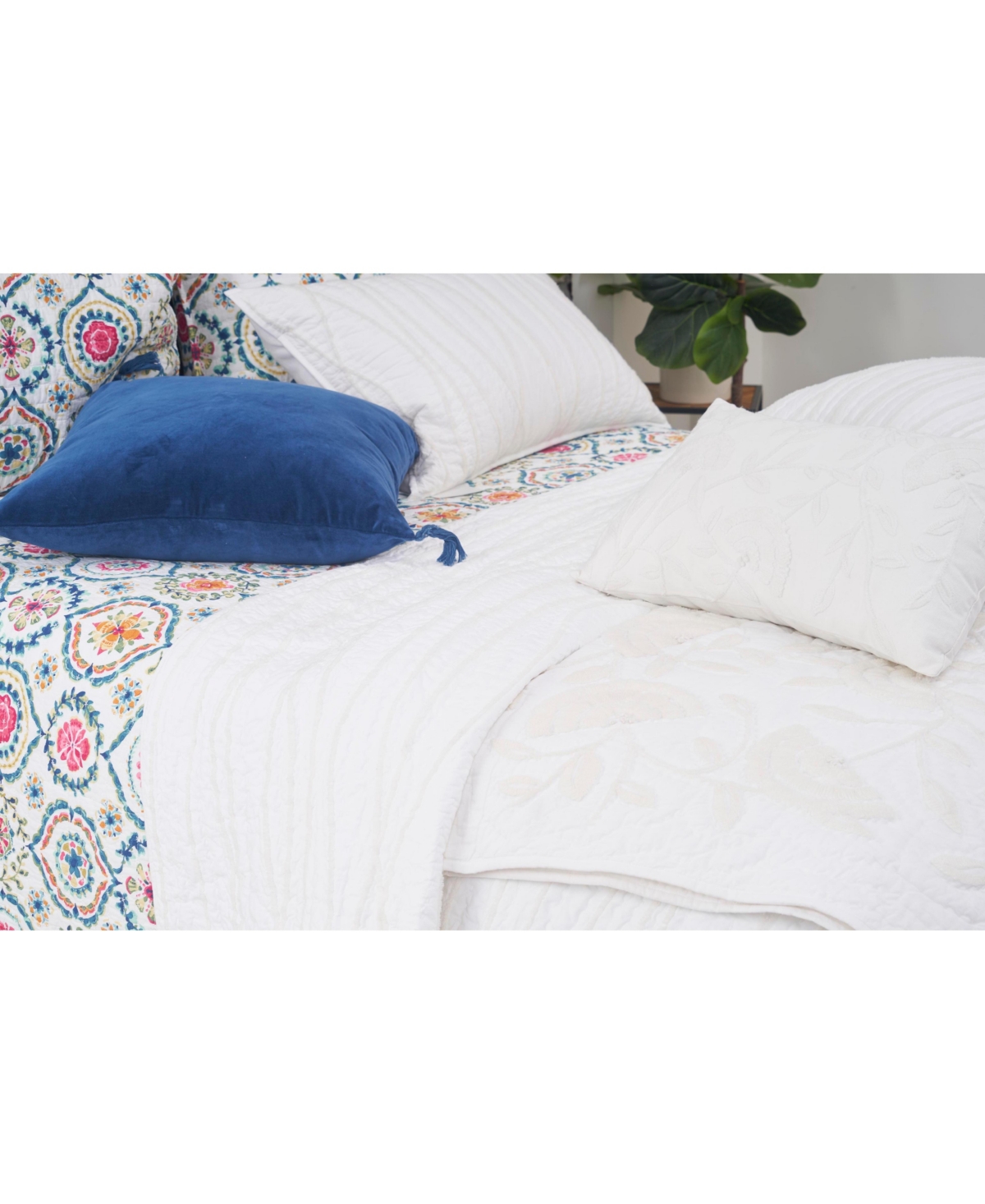 carol & frank Runa Botanical White Throw Pillow for Bed or Sofa Accent Decor