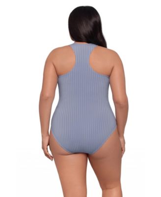 Women's S3 Smoothing Ribbed High-Neck Snap-Front One Piece Swimsuit