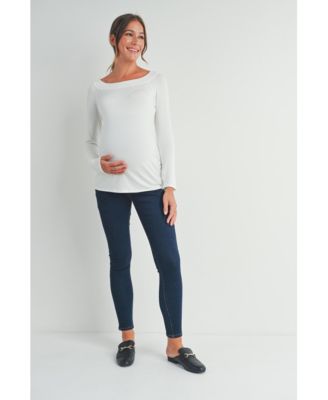 Maternity Ruched Long Sleeve Boat Neck Top