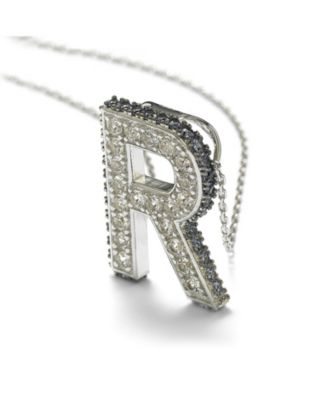 Suzy Levian Sterling Silver Sapphire 3-D Letter "R" Initial Pendant