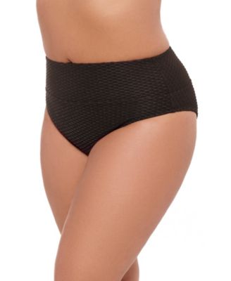 Women's Smoothing Ultra-Banded Grid Textured High-Waist Swimsuit Bikini Bottoms