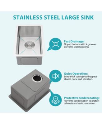 Undermount Kitchen Sink Single Bowl Stainless Steel 16 Gauge Deep Basin