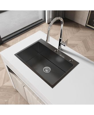 23x19inch Black Stainless Steel Kitchen Sink Undermount Single Bowl Handmade