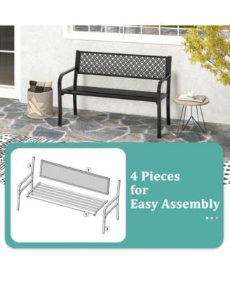 50" Outdoor Garden Bench with Geometric Lattice Backrest Armrests and Slatted Seat