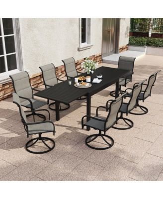 9-Piece Outdoor Dining Set with Aluminum Extendable Table 53"- 106" and Swivel Dining Chair