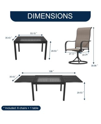 7-Piece Outdoor Dining Set with Aluminum Extendable Table 53"- 106" and Swivel Dining Chair