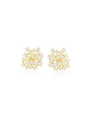 Cluster Gold Over Silver Cluster Lace Stud Earrings with CZ