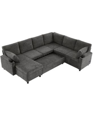 109.9" Sectional Sofa Bed with Storage, Cup Holders & Charging