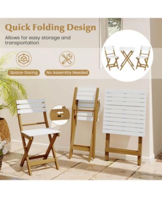 3-Piece Folding Patio Bistro Setwith Slatted Design Small Outdoor Furniture Set