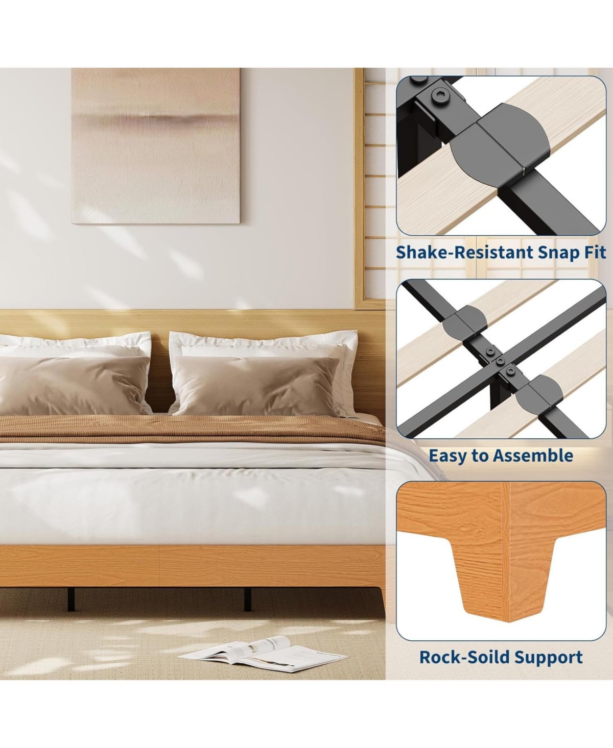 gaomon Easy Assembly King Platform Bed Frame Space Saving, for Living Room, Guest Room