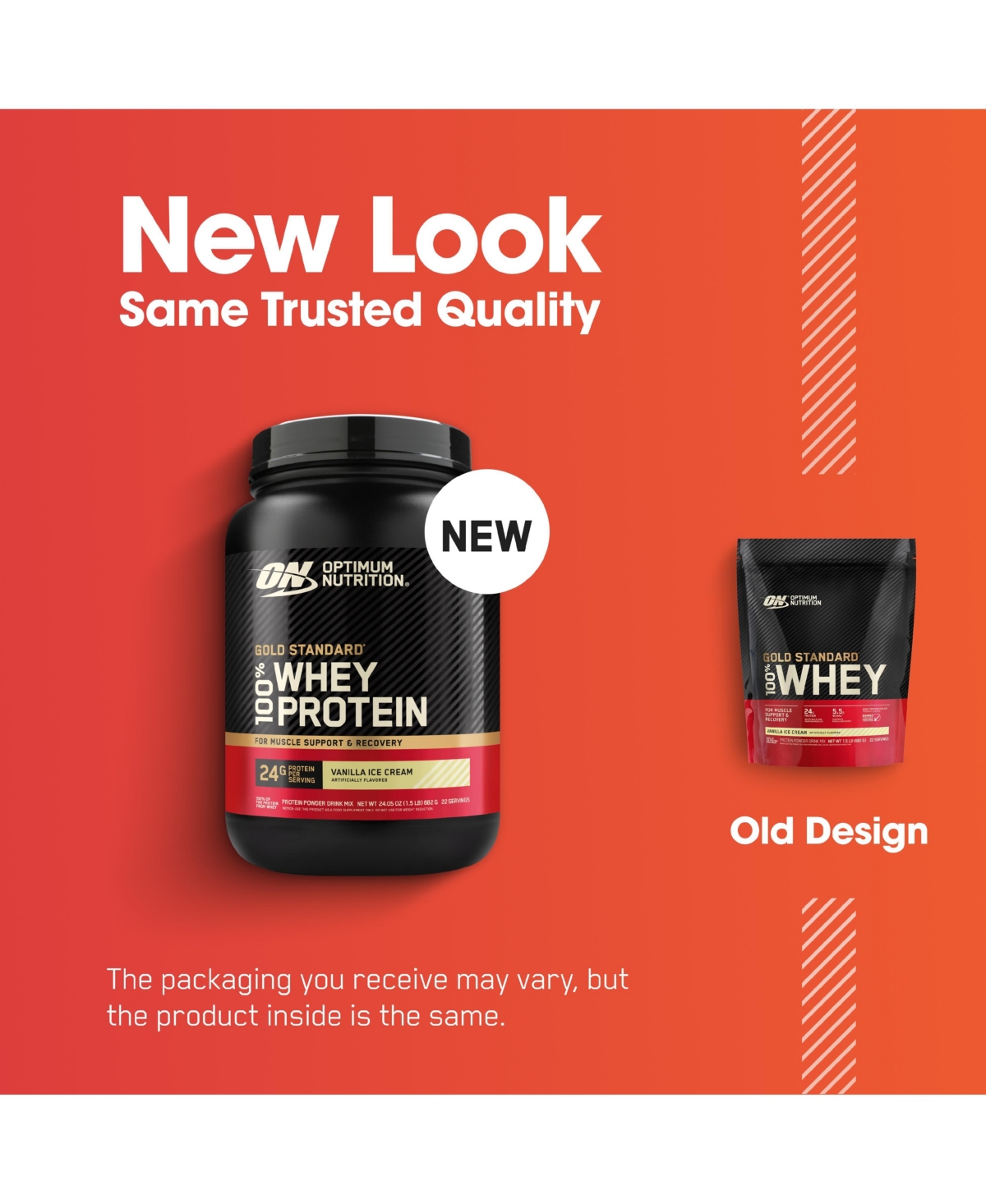 Optimum Nutrition Gold Standard 100% Whey Protein Vanilla Ice Cream Protein Powder Drink Mix 24.05 oz