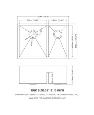 28x19x10 Inch Double Bowl 6040 Undermount Kitchen Sink 16 Gauge T304 Stainless Steel With Two 10 Inch Deep Basin