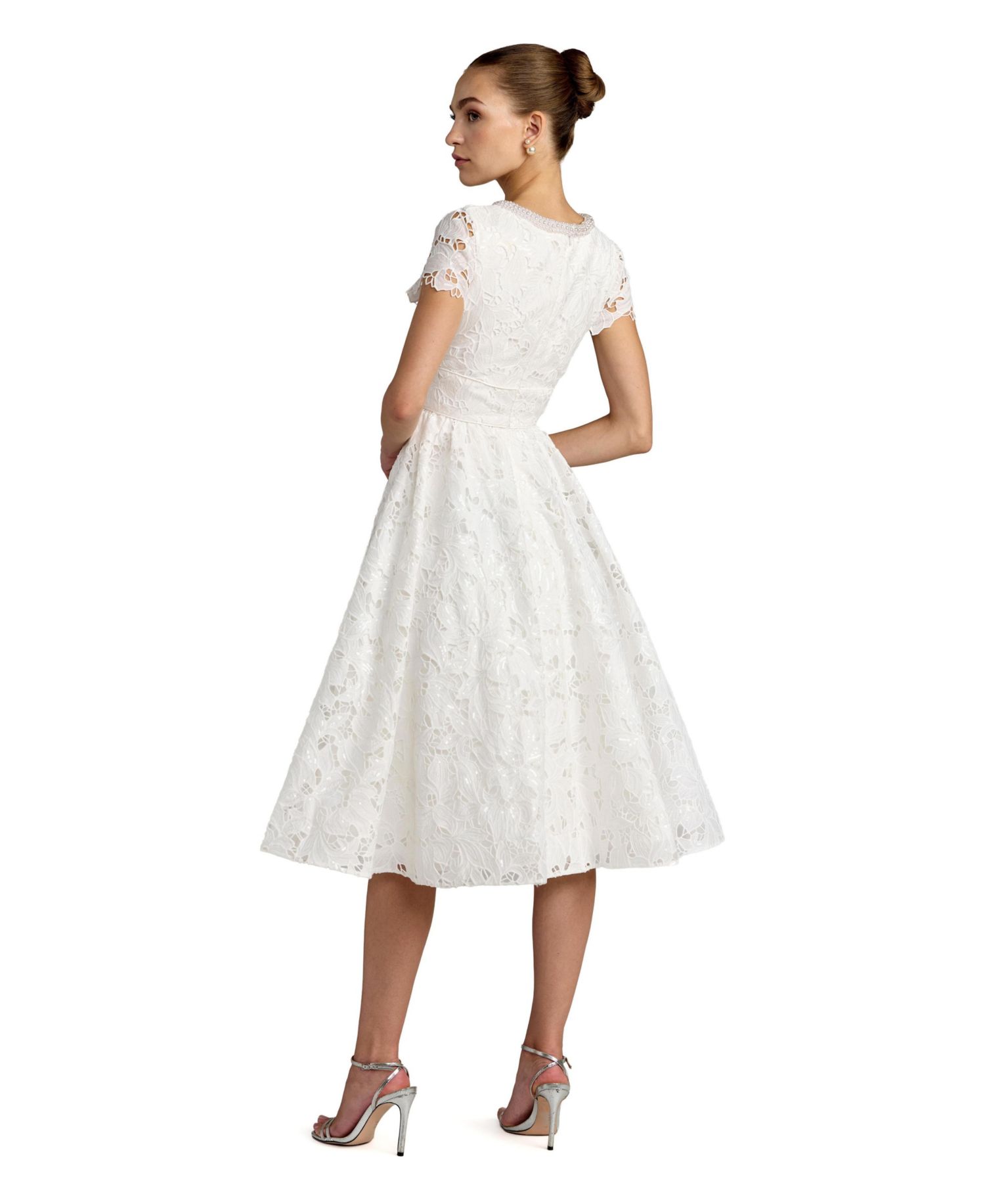 Petite Lace Embellished Cap Sleeves A Line Midi Dress
