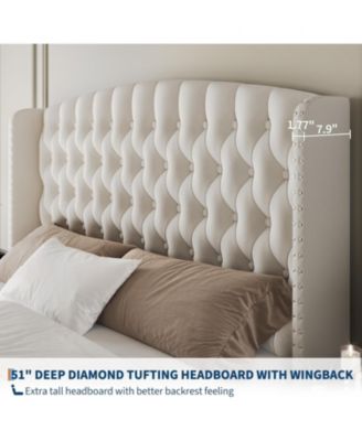 Easy Assembly 51Inch Tall Queen Size Bed Frame Space Saving, for Living Room, Guest Room