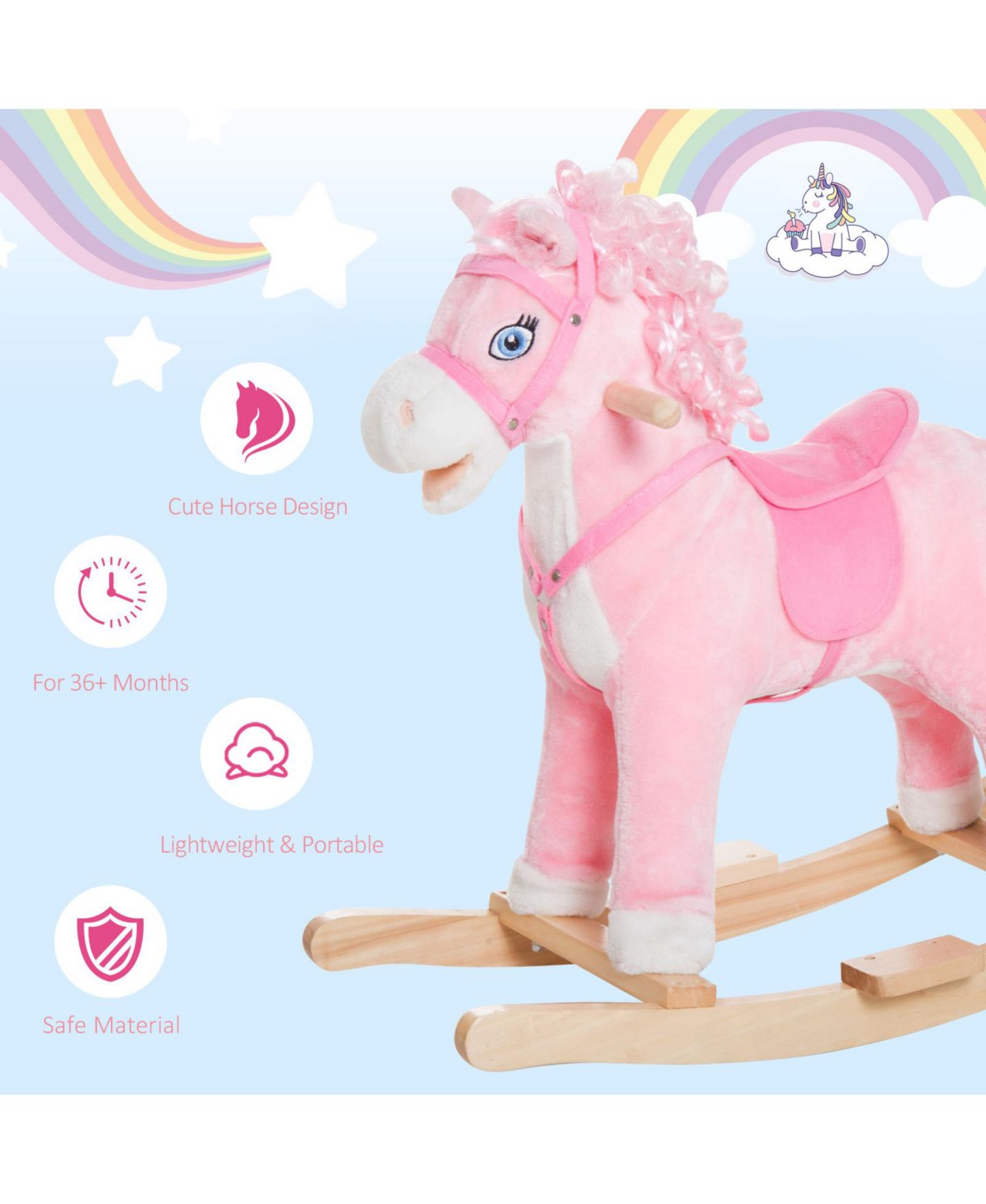 Детская мягкая игрушка Qaba Kids Ride on Rocking Horse Plush With Realistic Sounds, 88 lb. Capacity, Ages 3+ — фото 6