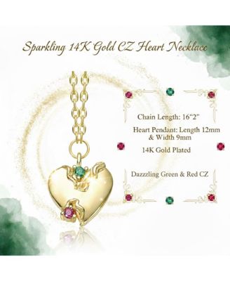 Elegant 14K Gold Plated Sparkling Colored Cubic Zirconia Heart Necklace
