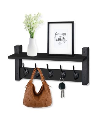 Sorbus 16 Inch Floating Wall Shelf with 5 Heavy Duty Hooks