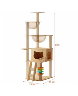 59" Modern Cat Tower with Sisal-Covered Scratching Posts in Natural