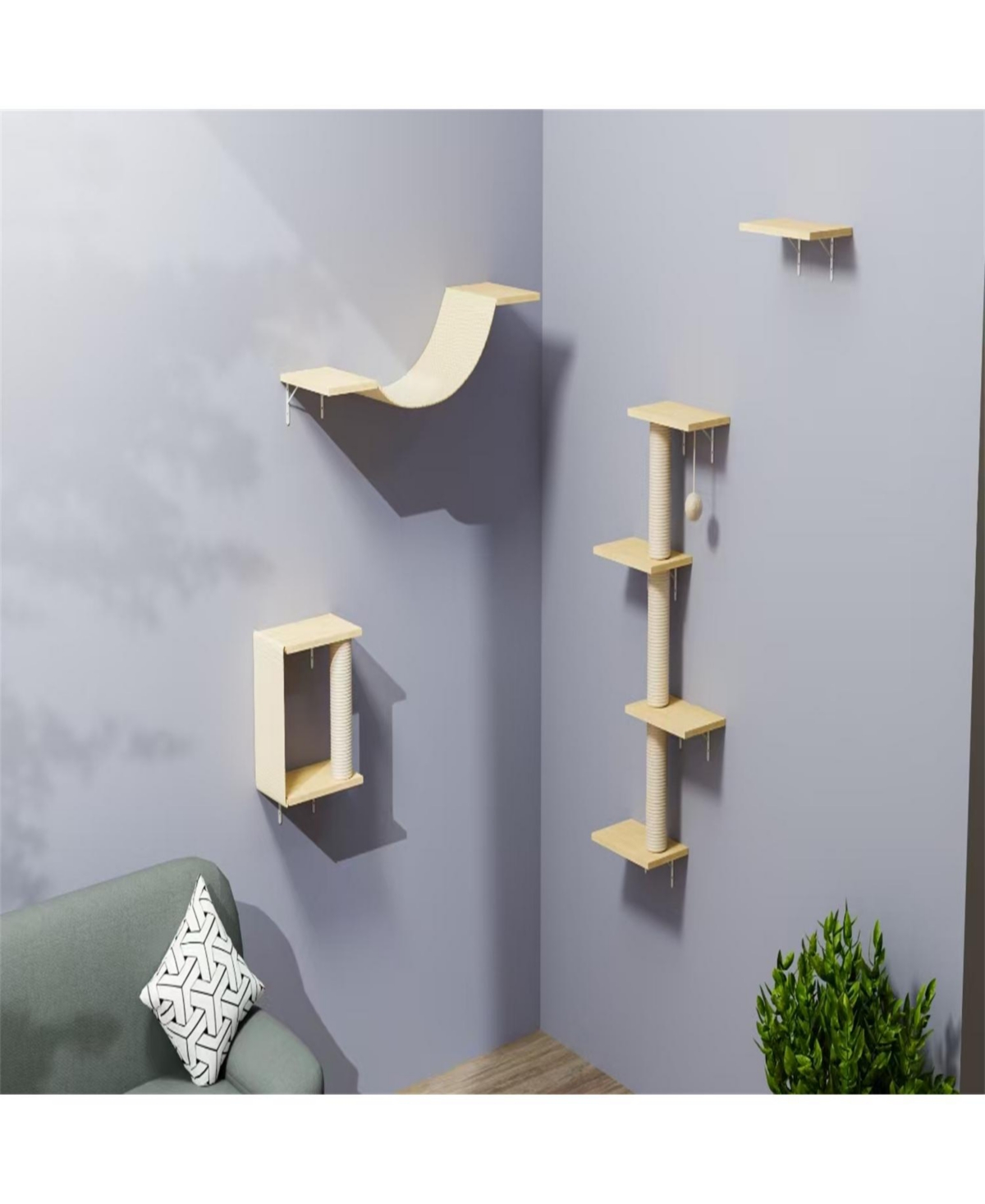 Aostirmotor Wall-mounted Cat Tree in Natural Wood