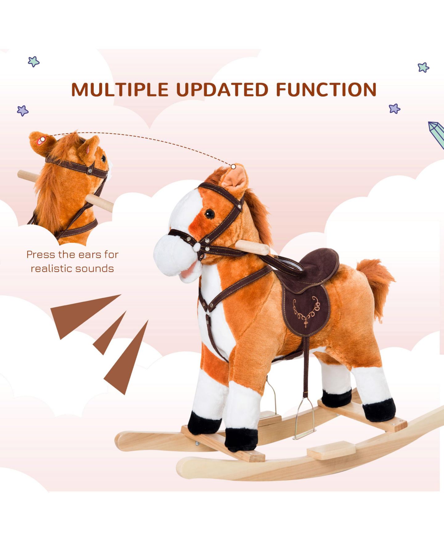 Детская игрушка Qaba Plush Rocking Horse With Realistic Sounds, Supports 88 Lbs., Ages 3+ — фото 5