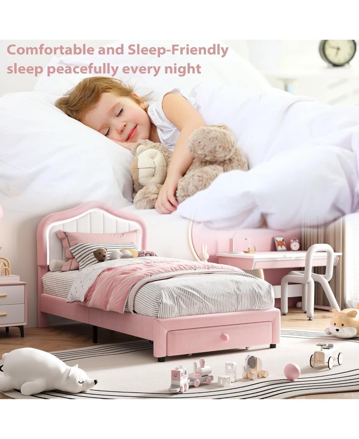 gaomon Twin Size Led Upholstered Bed Frame Space Saving, for Living Room, Guest Room