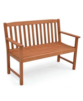2-Person Outdoor Garden Wood Bench with Backrest Armrests for Yard Porch