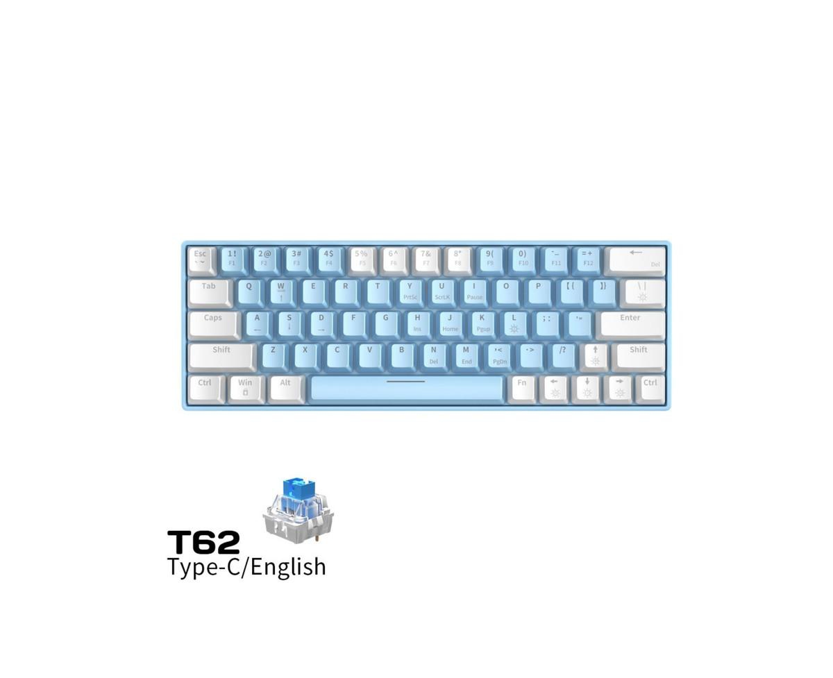 Risokeys 63-Key Wired Mechanical Keyboard, Hot-Swappable Blue Switches, Rainbow Backlit, 25-Key Anti-Ghosting for Gaming & Office.