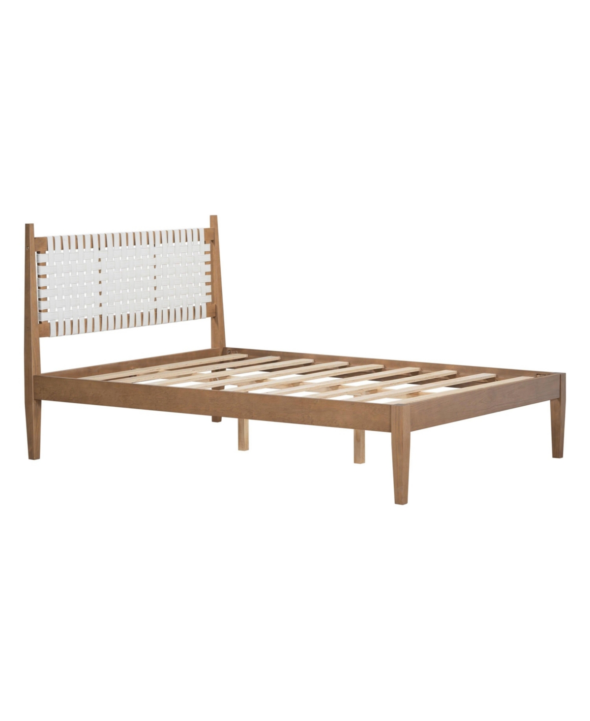 Boyel Living Queen Bed with Woven White Leather Back and Natural Wood Frame