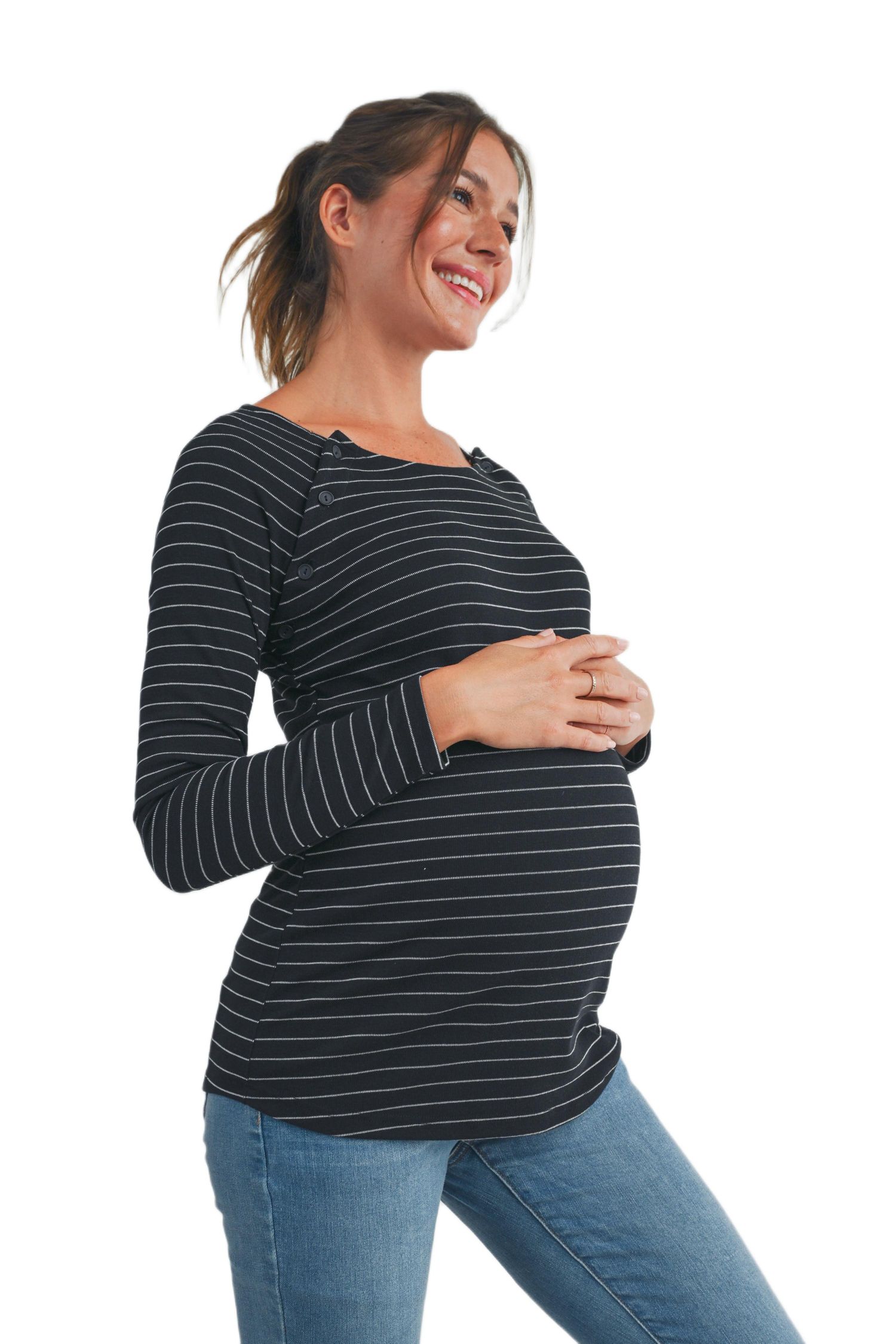 Maternity Long Sleeve Striped Nursing Top